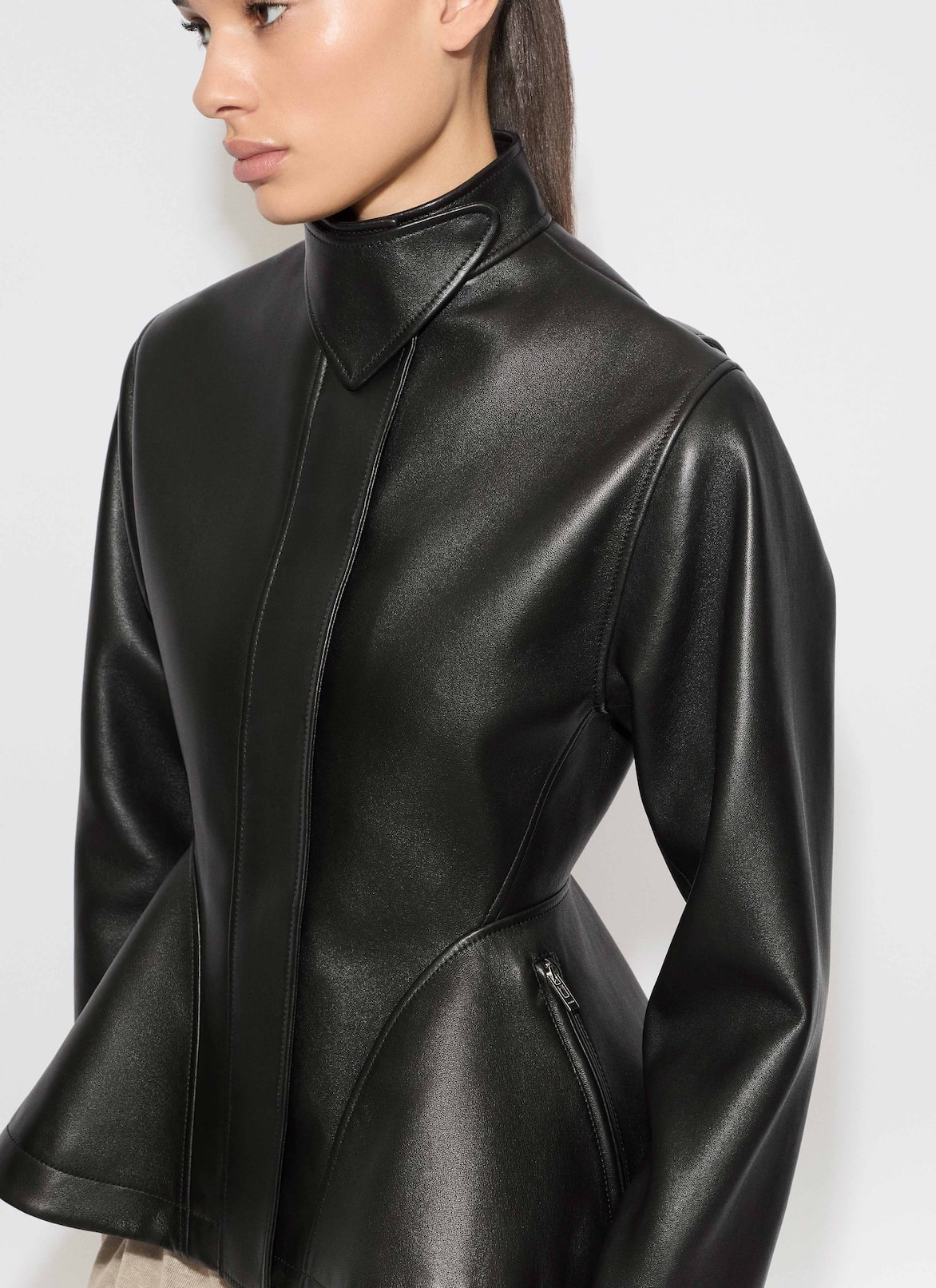 PEPLUM LEATHER JACKET ALAÏA BLACK PEPLUM LEATHER JACKET